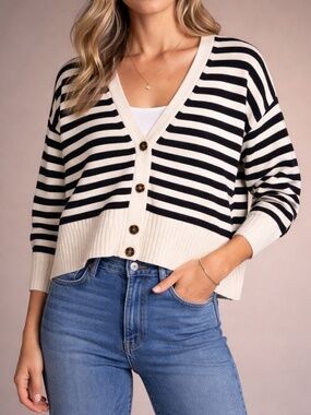 Veronica Beard Cardigan XL Open Front Knit Sweater Neutral Layering Piece